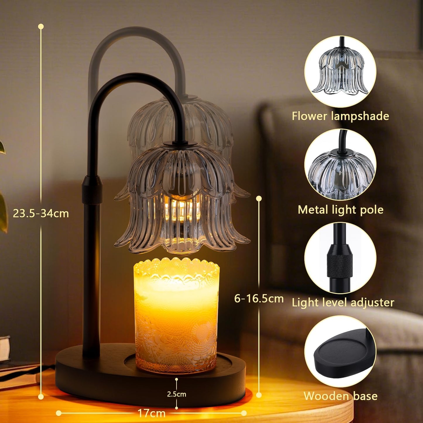 CRMILL Candle Warmer Lamp Electric Timer - Candles Warming Light Height Adjustable Dimmable Warmers Flower Lamps No Flame Heat Warm Melt Wax Jar Modern Home Decor Table Lights for Home Living Bedroom
