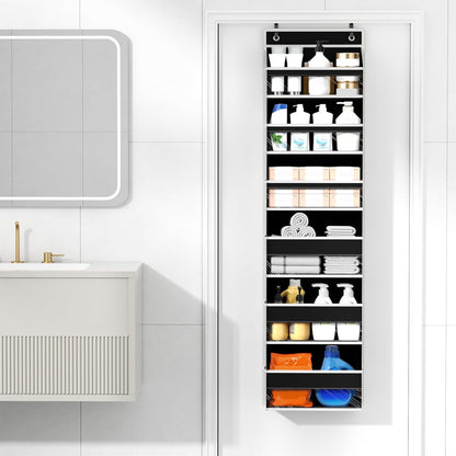 6 Tiers Over The Door Organizer, Heavy Duty Hanging Organizer Storage with Large Capacity Pockets, Behind Door Storage Hanging Shelves for Closet Wall Bathroom Bedroom Nursery Pantry, 1 Pack Grey