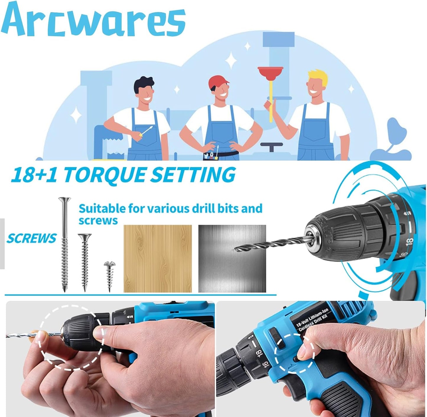 346Pcs Tool Sets, 18V Electric Power Drill Set for Men, Household Home DIY Hand Tool Kits,18+1 Clutch Cordless Power Drill Set for Thanksgiving, Christmas,Father's Day (Silver)