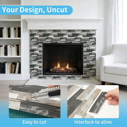 Art3d 10-Sheet Peel and Stick Backsplash Tile for Kitchen Bathroom Fireplace Laundry Room in White Slate with Gold Studded