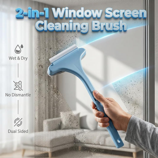 Window Screen Cleaning Brush, 2 in 1 Window Screen Cleaner Tool with Squeegee, Mesh Screen Cleaner, Multi-Purpose Cleaning Brush for Patio, Door, Porch Screens (Beige)
