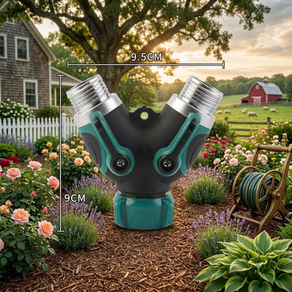 2 Way Garden Hose Splitter, Heavy Duty Metal Y Hose Connector with Shut Off Valves, Dual Outlet Water Spigot Splitter for 3/4" Garden Hose, Leak-Proof Design with Rubberized Grips