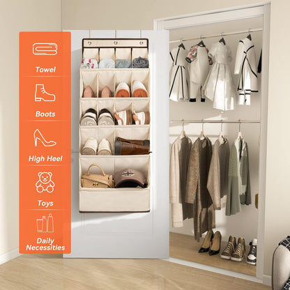 FENTEC 1 Pack Over-the-Door-Shoe-Organizers,Hanging Organizers with Large Pocket Shoe Holder Hanging Shoe Rack for Closet Shoe Organizer for Wall, Over Door Organizer with 15 Pockets Gray