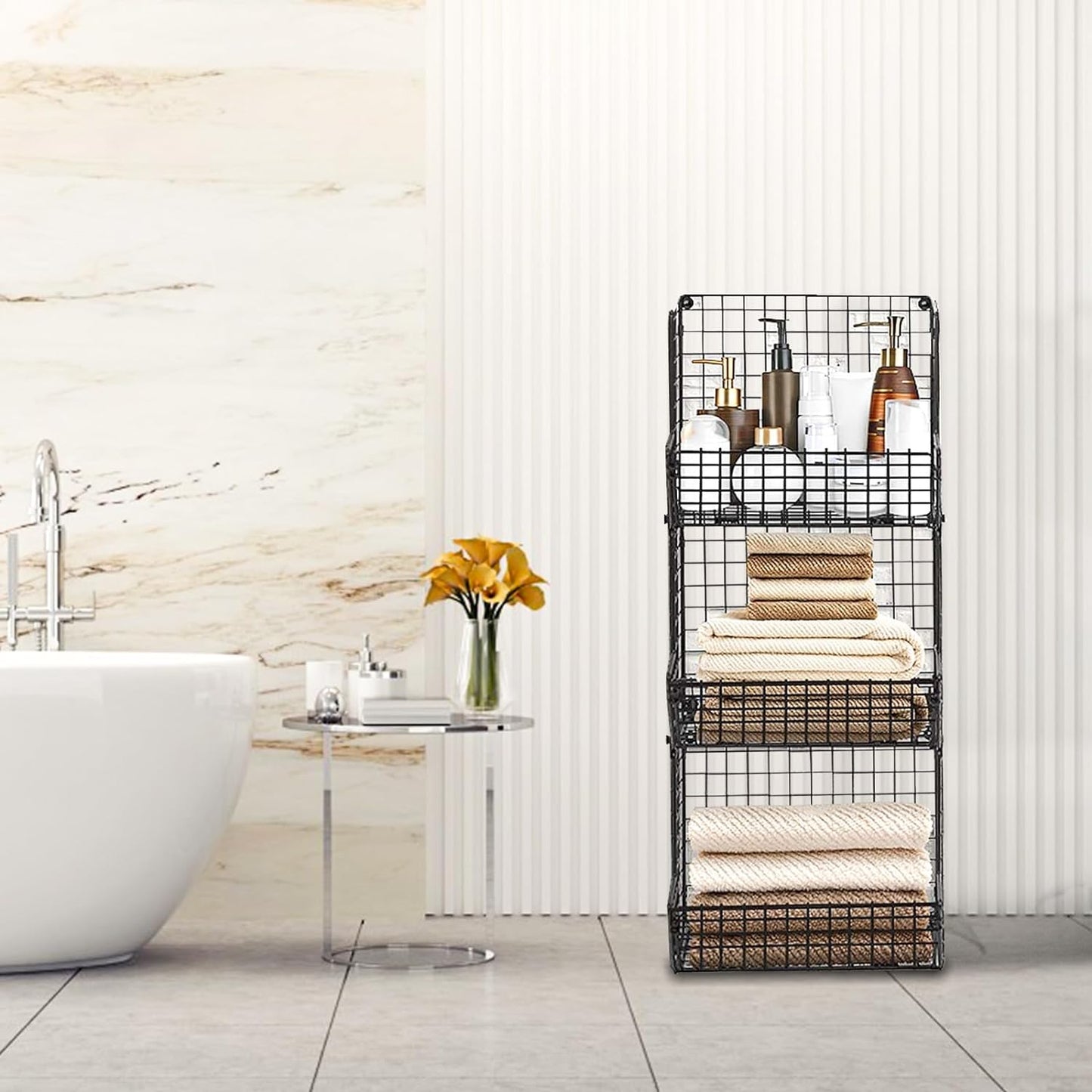 PUPPYCUTE Larger & Deeper Hanging Storage Basket, Closet Organizers and Storage, Hanging Shelves Wire Baskets for Clothing Sweaters Purse Handbags Shoes Black 3 Tier