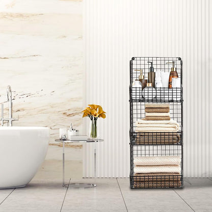 PUPPYCUTE Larger & Deeper Hanging Storage Basket, Closet Organizers and Storage, Hanging Shelves Wire Baskets for Clothing Sweaters Purse Handbags Shoes Black 3 Tier