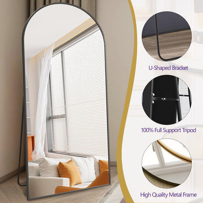 Prywot Arched Full Length Mirror, 70"x26" Free Standing Floor Mirror, Modern Full Body Mirrors with Stand, Wall Mirrors with Aluminum Alloy Frame for Bedroom,Living Room, Gold