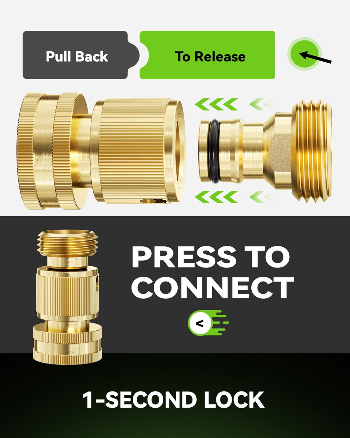 RainPoint Quick Connect Hose Fittings 3/4" GHT - Solid Brass Garden Hose Connectors, No-Leak Design & Universal Fit for Instant Connection (2 Sets)