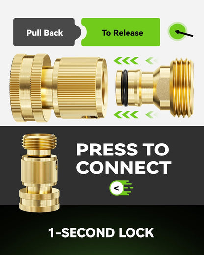RainPoint Quick Connect Hose Fittings 3/4" GHT - Solid Brass Garden Hose Connectors, No-Leak Design & Universal Fit for Instant Connection (2 Sets)