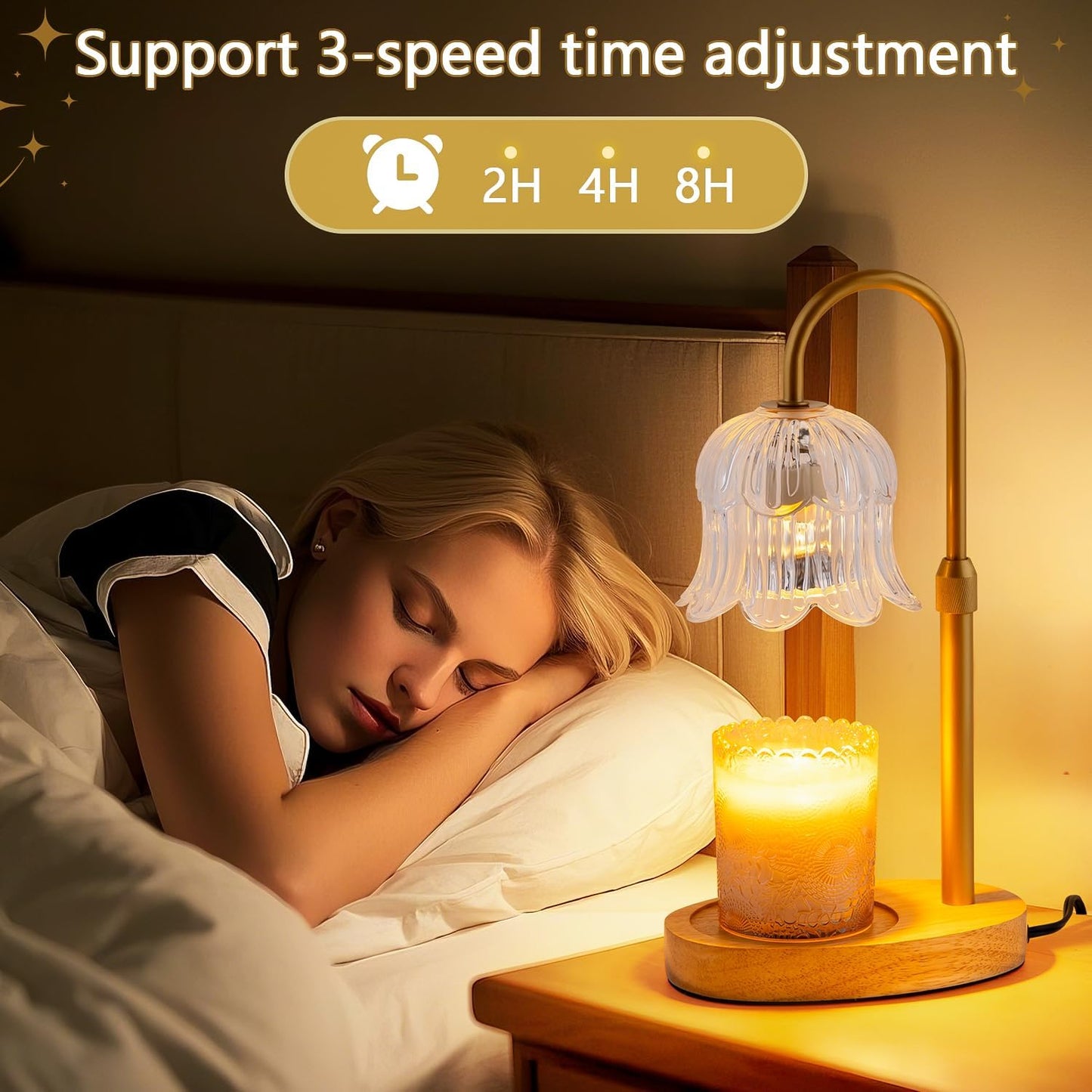 CRMILL Candle Warmer Lamp Electric Timer - Candles Warming Light Height Adjustable Dimmable Warmers Flower Lamps No Flame Heat Warm Melt Wax Jar Modern Home Decor Table Lights for Home Living Bedroom