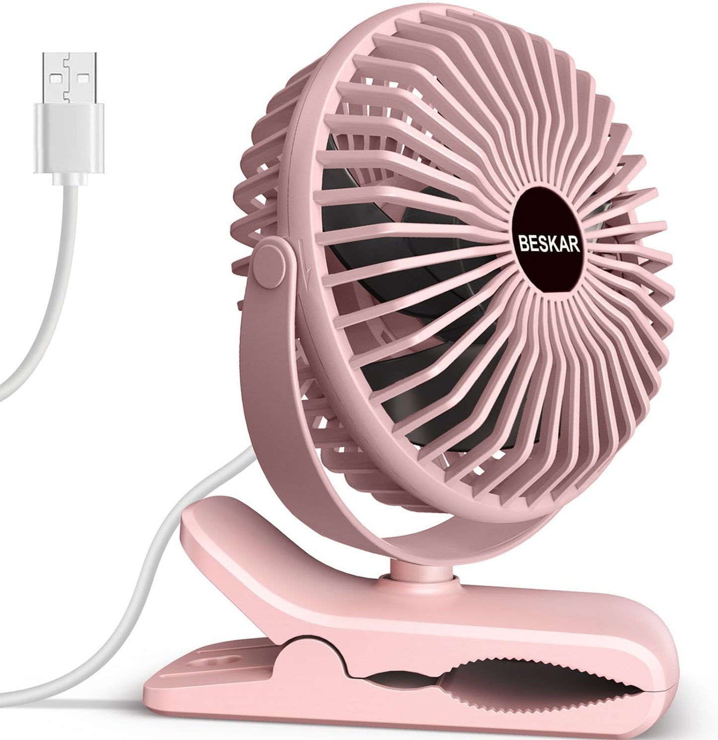 BESKAR Clip on Fan, Portable Small Desk Fans with Strong Airflow, 3 Speeds with Personal Fans Sturdy Clamp, Quiet Desk Fan & Clip Fan with USB Cord Powered - No Battery