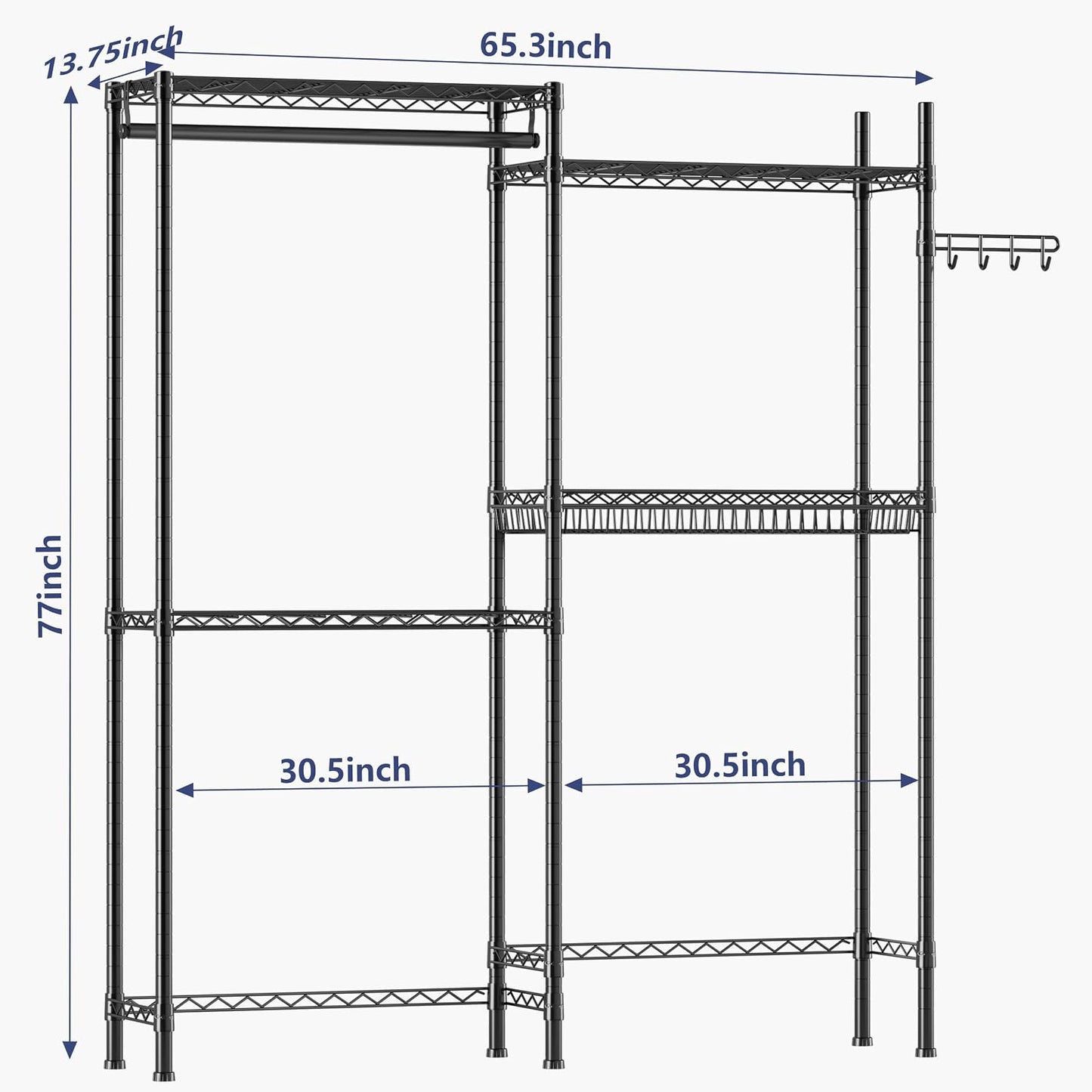 Golpart Over Washer and Dryer Shelves,Heavy Duty Laundry Room Storage Organization Clothes Drying Rack,5 Tier Adjustable Height Wire Shelving and Wire Basket with Hanger Rod&Hook,Space Saving Shelf