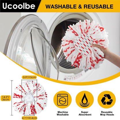 Spin Mop Replacement Head for O Cedar 2 Tank RinseClean, 4 Microfiber mop Refill, 1 Scrub Brush, 1 Mop Stick, 1 Mops Base, Deep Cleaning, 30" to 58" Mop Handle Replacement