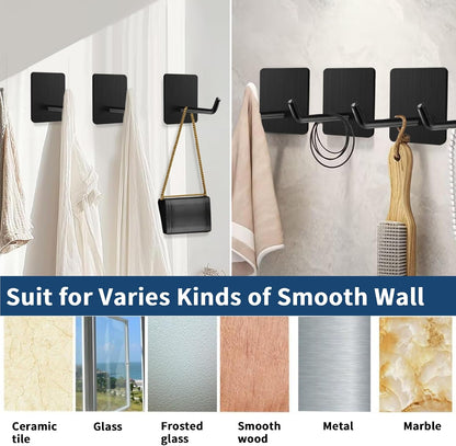 Hawsam 6 Pack Self Adhesive Wall Hooks for Hanging Heavy Duty 44LB(Max) Adhesive Towel Hooks 304 Stainless Steel Sticky Hooks for Robe Coat, Waterproof Shower Hooks for Bathroom Kitchen