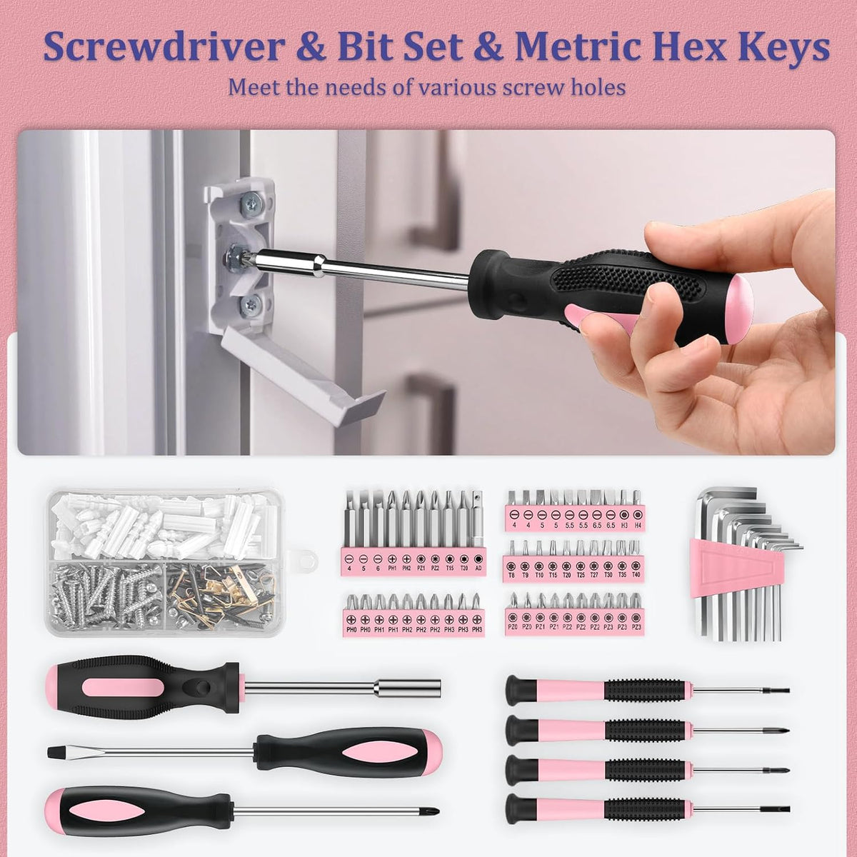 Sundpey Home Tool Kit 281-PCs - Portable Complete Basic Repair General Hand Tool Sets for Men Women - Full Tool Set with Socket Wrench Set & Screwdriver Set & Metric Hex Key & Pliers & Tool Box Case