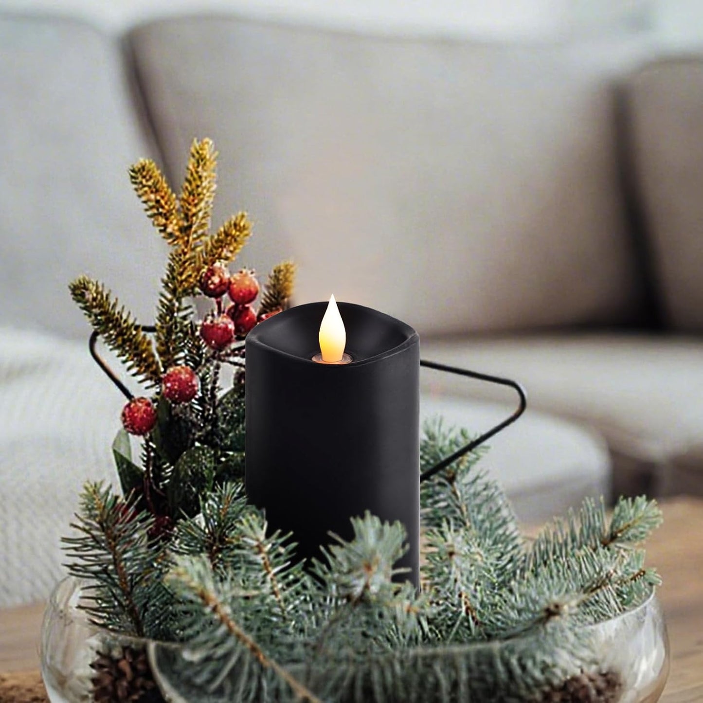 3x3 Flickering Flameless Candles Set of 2, 2AA Battery Life 600 Hours Battery Candles Flickering with Timer,3 inch Flameless Candles with Remote for Indoor/Outdoor, Ivory
