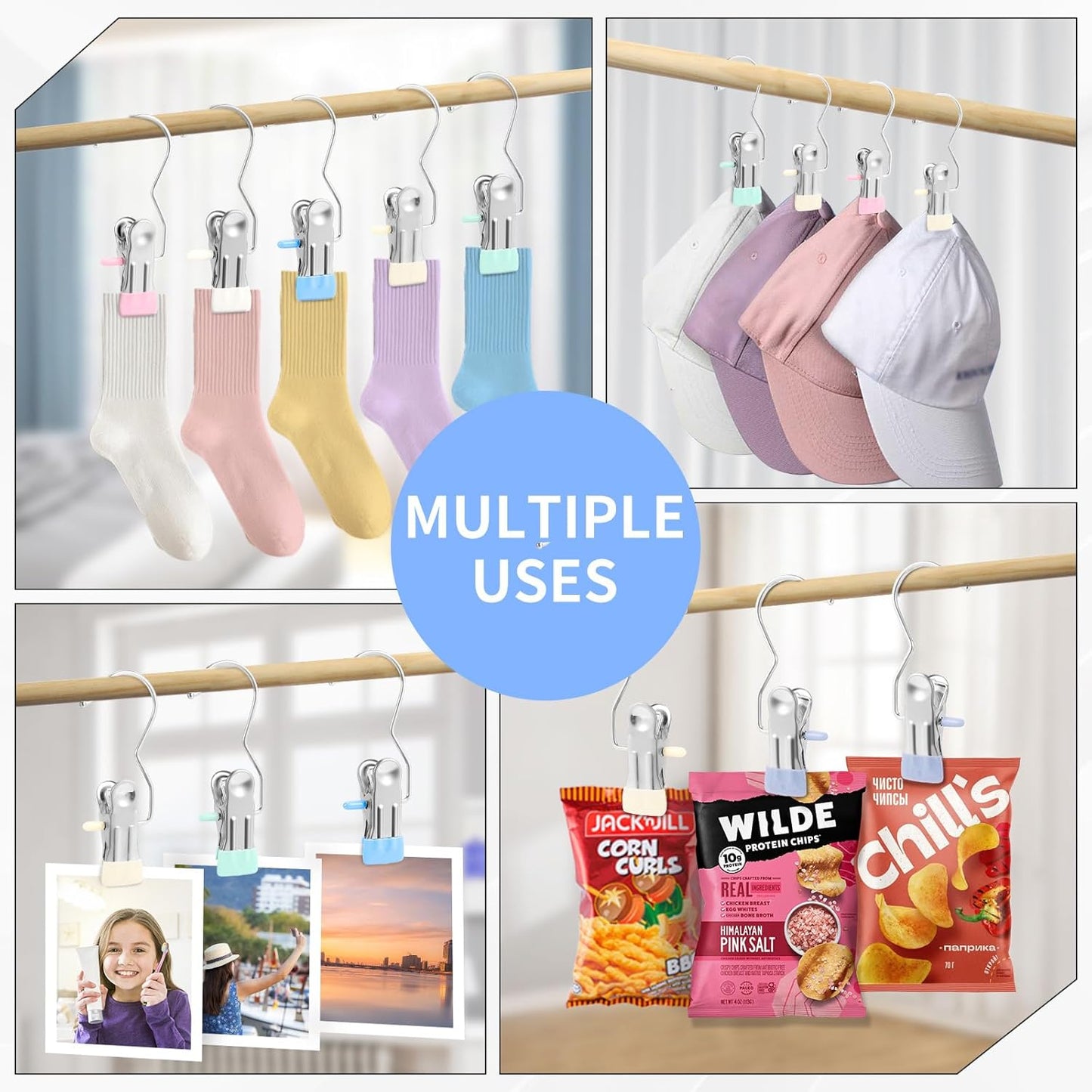 Senbowe 30 Pack Heavy Duty Clothes Pins, Boot Hangers for Closet, Laundry Hook Hanging Clips Clamps for Closet Organizer Pants Hats Socks Towels Clips, Clothespins Hanger for Travel Handbag Legging