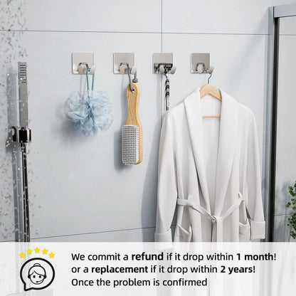 susswiff Shower Hooks for Inside Shower - Extra Sticky Stainless, Razor Holder Accessories, Wall Mounted Self-Adhesive Double Hooks for Razor, Loofah, Towel, Shaver, Coat, Key, Silver 6 Pack