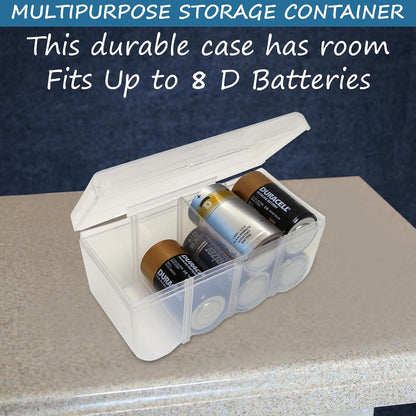 Home-X D Battery Storage Case - Clear, See-Through, Water Resistant D Battery Holder - Easy Access D Cell Battery Holder with Handle - Battery Organizer Storage Case Fits Up to 8 D Batteries