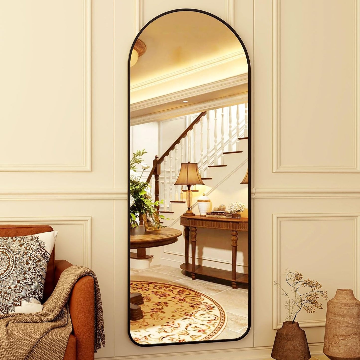 HARRITPURE 64"x21" Arched Full Length Mirror Free Standing Leaning Hanging Mounted Mirror Aluminum Frame Modern Simple Home Decor for Living Room Bedroom Cloakroom, Gold