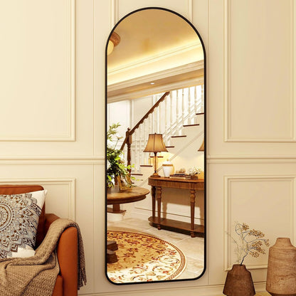HARRITPURE 64"x21" Arched Full Length Mirror Free Standing Leaning Hanging Mounted Mirror Aluminum Frame Modern Simple Home Decor for Living Room Bedroom Cloakroom, Gold