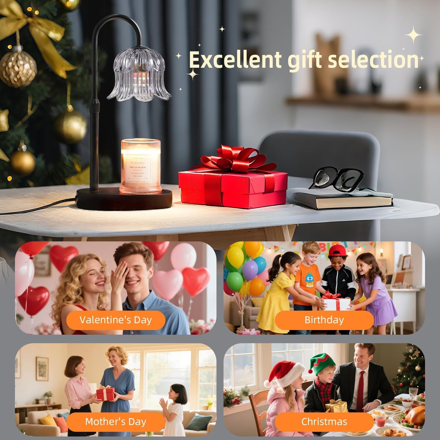 CRMILL Candle Warmer Lamp with Timer: Adjustable Dimmable Height Adjustable Warming - Flower Shape Wax Lamp Jar Candles No Flame Modern Home Decor Table Lights - Home Living Bedroom