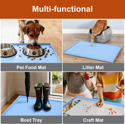 ukeetap Extra Thick Silicone Mat Waterproof with Raised Edge 19” x 12”, BPA Free Non-Slip Dog & Cat Food Mat, Feeding Mat for Food and Water Bowls, Spill Proof Mat to Protect Floors, Black