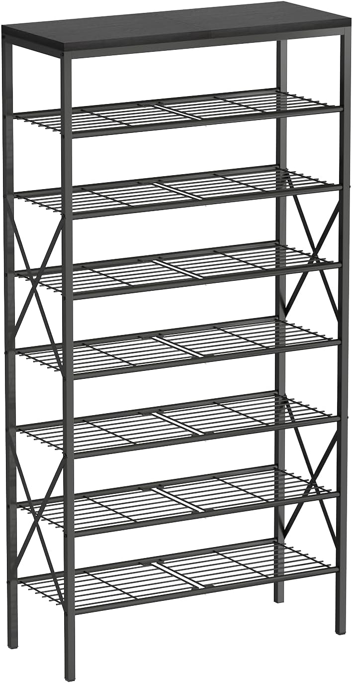 8 Tiers Tall Shoe Rack Organizer, Large Capacity Shoe Rack Holds 32 Pairs of Shoes, Durable and Stable, Adjustable Metal Shelf Stackable Shoe Shelf for Entryway, Hallway, Living Room, Closet