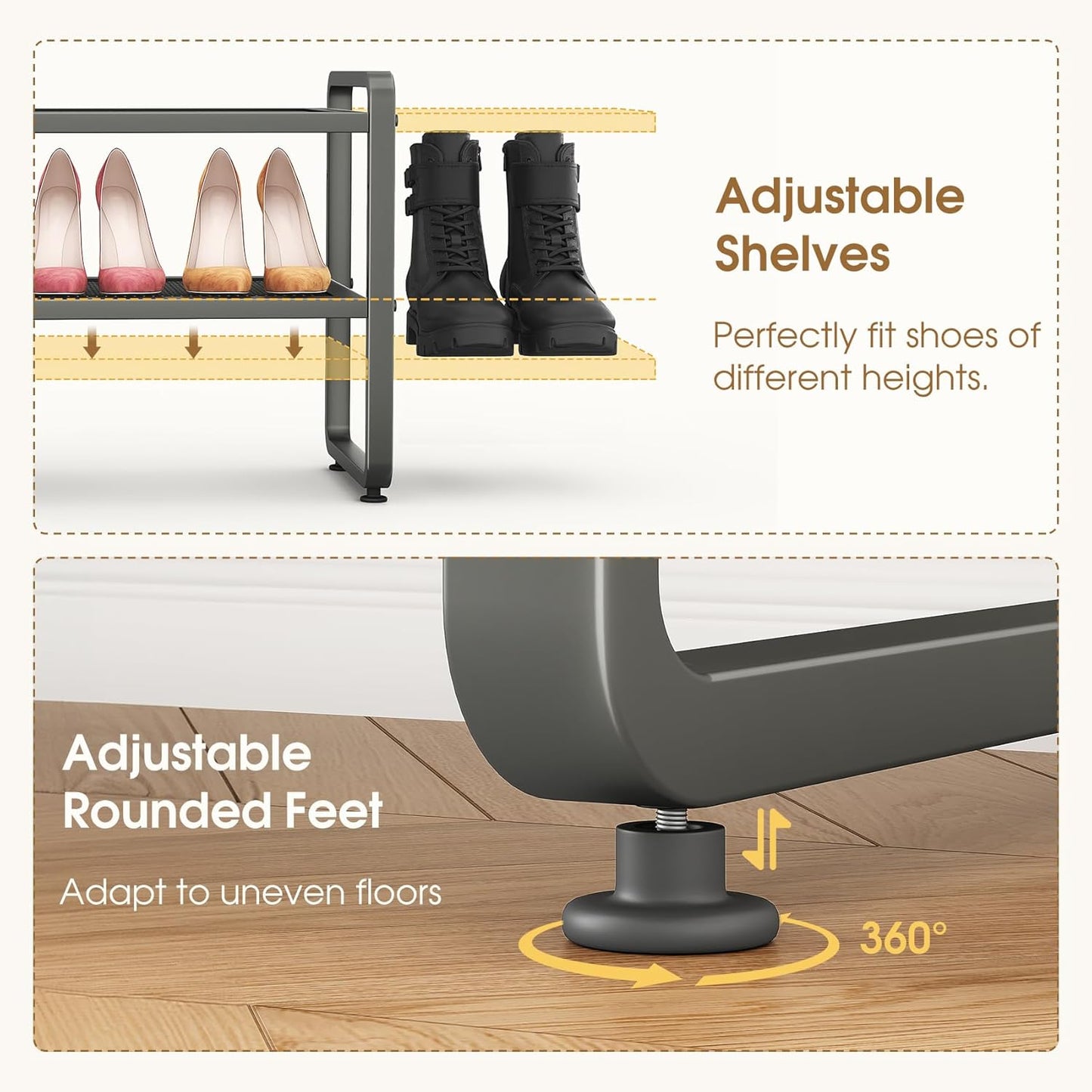 SAYZH Expandable Shoe Rack for Closet, Adjustable Metal Shoe Organizer with Sturdy Mesh Shelves for Boots & Heels, Stackable Shoe Storage for Entryway, Garage, Small Spaces (Black, 2-Tier)
