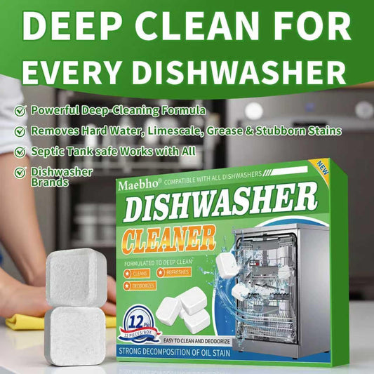 Dishwasher Cleaner and Deodorizer Tablets-12 Pack, Heavy Duty Deep Cleaning Descaler Pods for Dish Washer Machine, Removes Limescale, Odor, Grease, and Hard Water Stains, Septic Safe