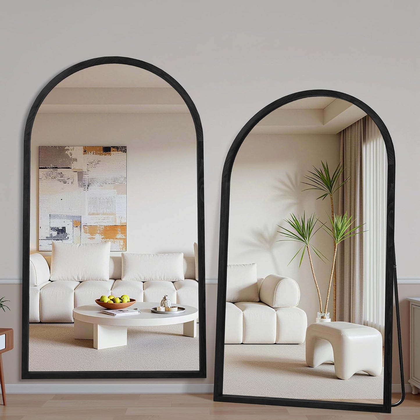 Suidia Full Length Mirror, Oversized Floor Mirror with Solid Wood Frame, Large Standing Mirror for Bedroom Living Room, Wood Art Style, Dark Walnut, 74" L x 32" W