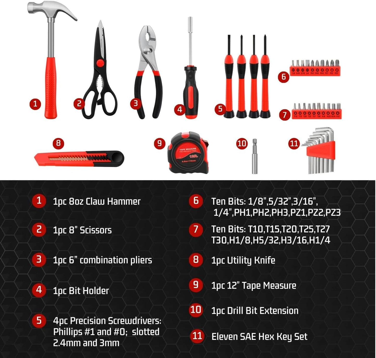 Flexzion 39 Piece Hand Tool Kits with Case - Compact Tool Kit for Handyman, Homeowners DIY - Household Tool Kit for Home with Portable Basic Tool Set Case, Pink