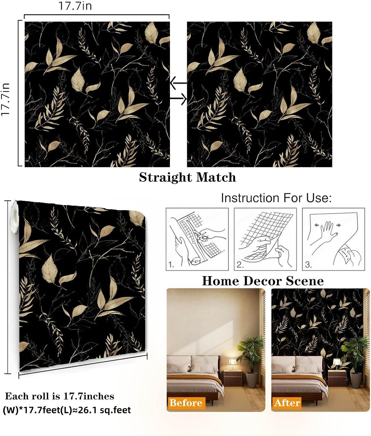 Sage Green and Blue Leaf Peel and Stick Wallpaper Modern Removable Self Adhesive Waterproof Renter Friendly Wall Covering for Bathroom and Accent Walls 17.7in x 88.5in