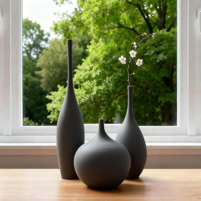 Relexome White Ceramic Vase Modern Boho Wabi-Sabi Flower Vase Set of 3 Decorative Aesthetic Vases for Centerpieces Pampas Matte Minimalist Vases for Living Room Table Shelf Home Decor Gift