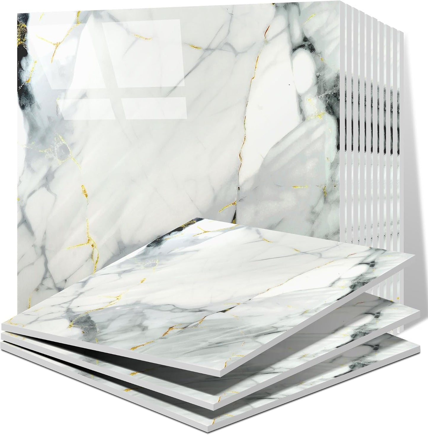 Vieshful 20pcs Peel and Stick Backsplash Tile，12"x12" Self Adhesive Marble Tile for Wall, PVC Waterproof Shower Wall Panels, Back Splash Stick on Tiles for Kitchen Bathroom Living Room (Not Real Tile)