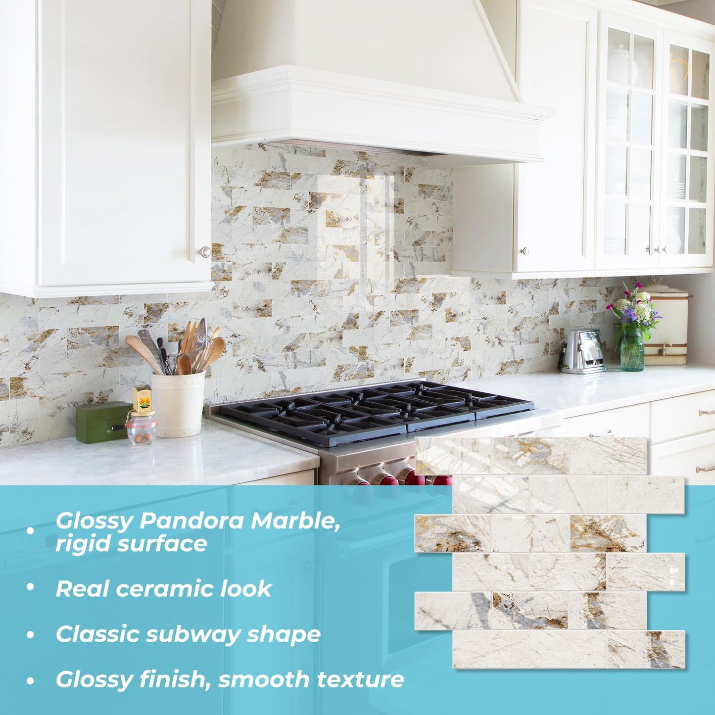STICKGOO 10-Sheet Subway Tile Peel and Stick Backsplash, Seamless Design Polished Eurasia Beige Kitchen Backsplash Wall Tiles, Glossy Surface Waterproof Stick on Tile for Bathroom, RV, Fireplace