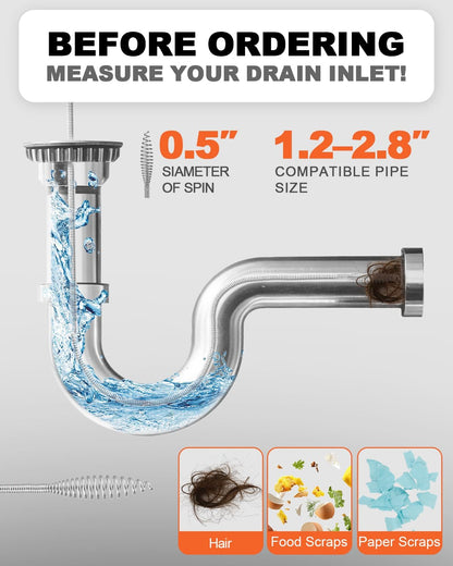 33FT Drain Snake Auger with Auto-Feed Manual/Powered, Drain Clog Remover Tool for Sink, Toilet, Shower & Tub, Professional Plumbing Snake, Gloves & Storage Drum, Easy Clear Hair Clogs