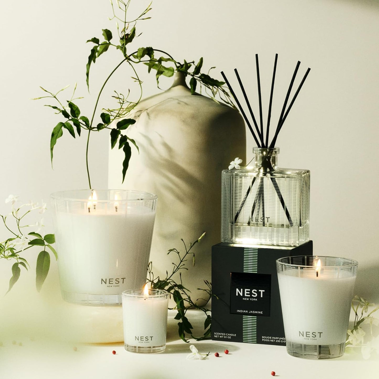 NEST New York Reed Diffuser, Moroccan Amber - 5.9 fl oz - Fragrance for Up to 90 Days - Reusable, Refillable Glass Holder - Includes 8 All-Natural Reed Sticks - Flame Free