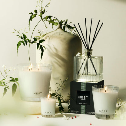 NEST New York Reed Diffuser, Moroccan Amber - 5.9 fl oz - Fragrance for Up to 90 Days - Reusable, Refillable Glass Holder - Includes 8 All-Natural Reed Sticks - Flame Free