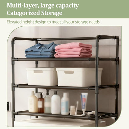 Over The Washer Storage Shelf – Laundry Room Vertical Organizer, Over Washer Shelf with Dual Color Choices (Black/White)(Black)