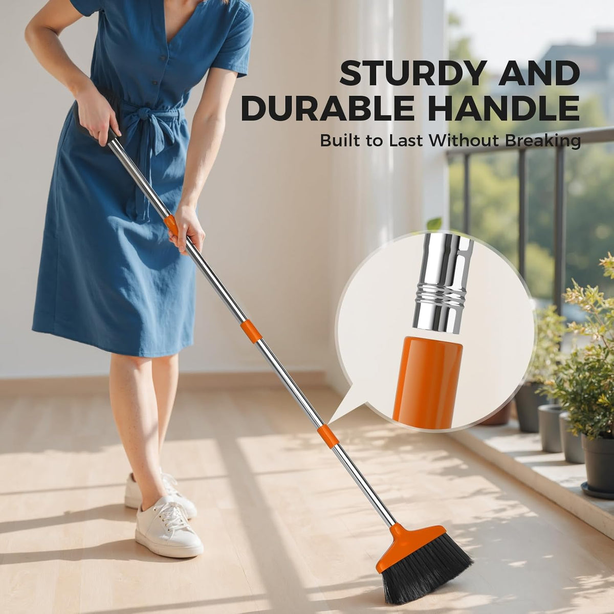 Handy Broom, Indoor/Outdoor Brooms, Duty Kitchen Broom, for Home Garage Kitchen Office Courtyard Lobby Patio Lawn Concrete (1, White)