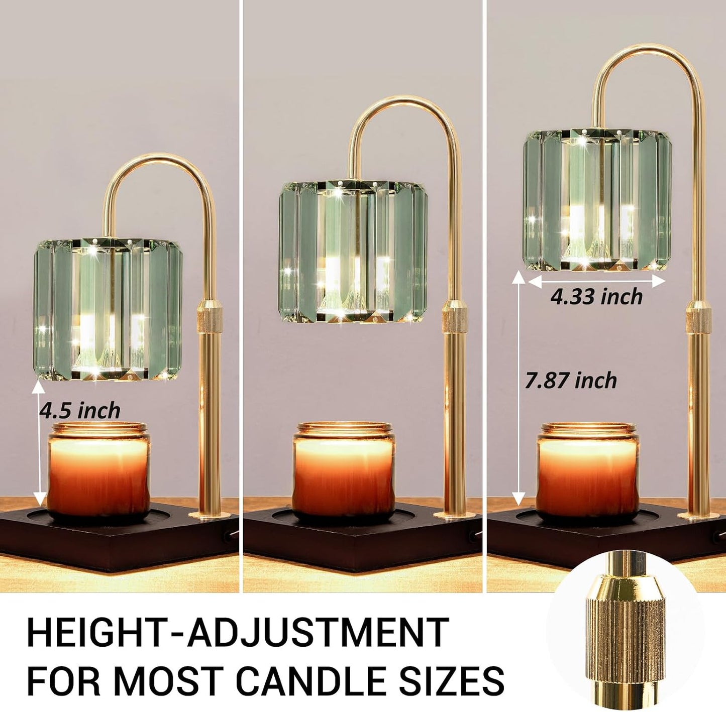 Yuichoy Candle Warmer Lamp with Timer, Dimmable Electric Candle Wamer Adjustable Height, Glass Modern Candles Melter Lamp, Gifts for Women Mom, Clear