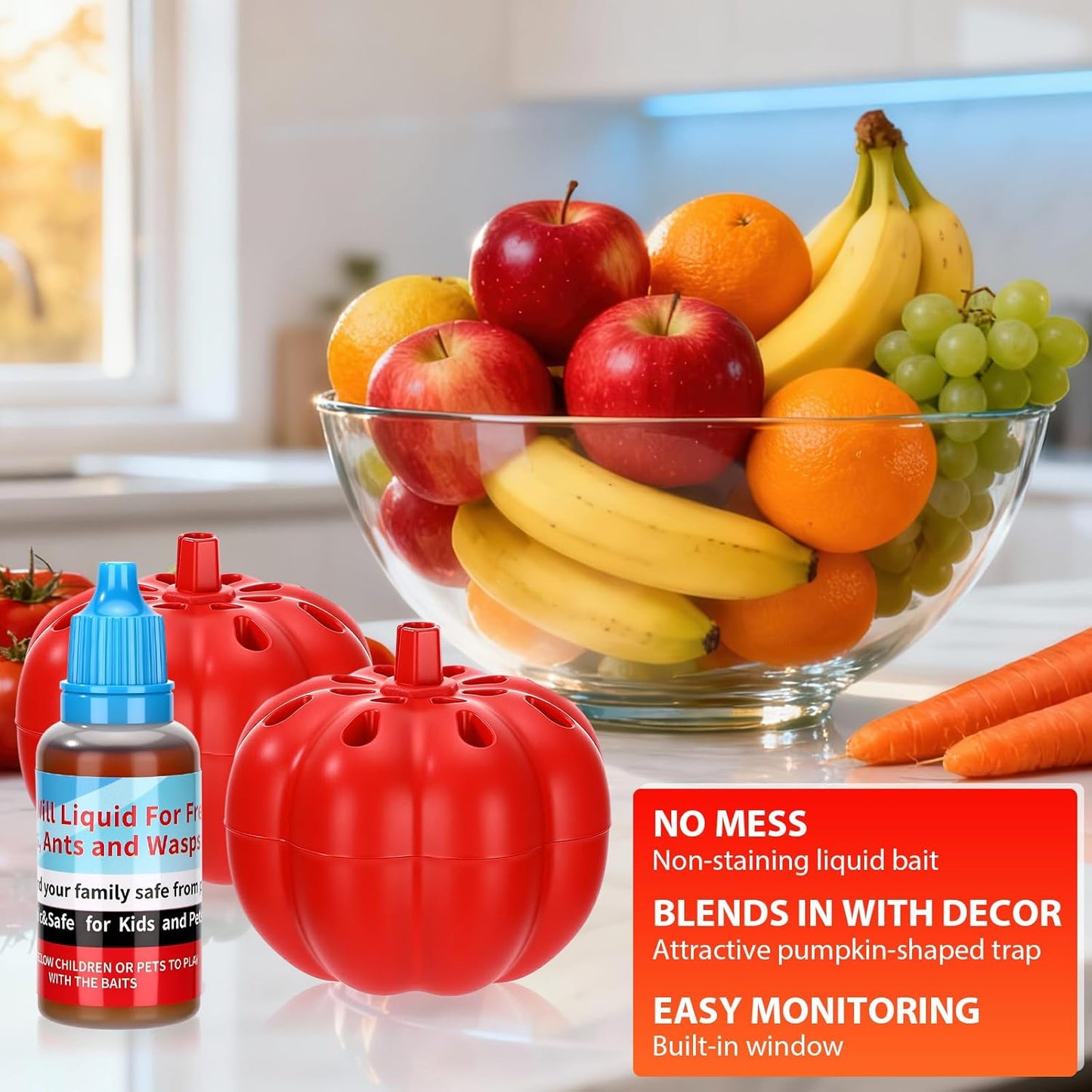 12 Pack Fruit Fly Traps for Indoors 12 Bottle 0.68oz Refills Liquid, Fruit Fly Killer Gnat Traps for Indoor 540 Days Supply of Reusable Gnat Trap with Lure for Kitchen House Dining(Clear)