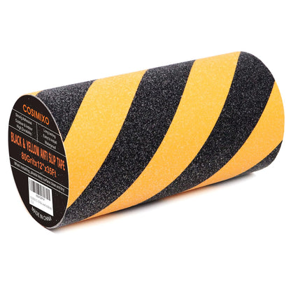 COSIMIXO 4" x 35Ft Black&Yellow Heavy Duty Anti Slip Tape for Stairs Outdoor/Indoor Waterproof Grip Tape Safety Non Skid Roll for Stair Steps Traction Tread Staircases Anti-Slip Strips…