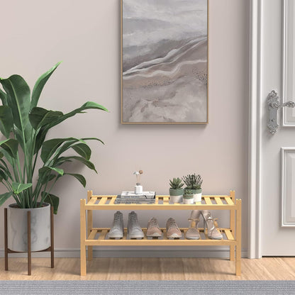 ROMGUAR CRAFT 3 Tier Bamboo Shoe Rack for Closet Free Standing Wood Shoe Shelf Storage Organizer for Entryway Small Space Stackable 27"x11"x20" (Natural)