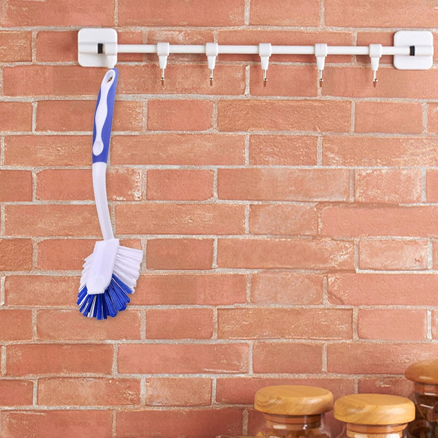 Kitchen Brushes for Dishes, Sink Brush with Stiff Bristles for Sink, Pots, Pans Stove Cookware Cleaning, Dish Cleaning Brush with Long Handle and Hook for Space Saving, Blue