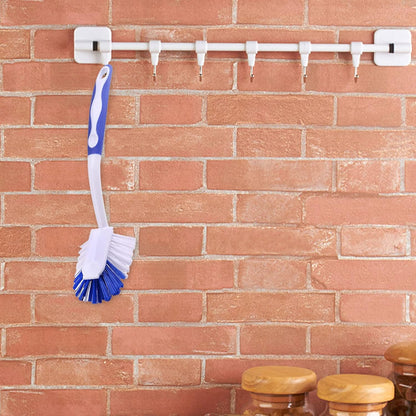 Kitchen Brushes for Dishes, Sink Brush with Stiff Bristles for Sink, Pots, Pans Stove Cookware Cleaning, Dish Cleaning Brush with Long Handle and Hook for Space Saving, Blue