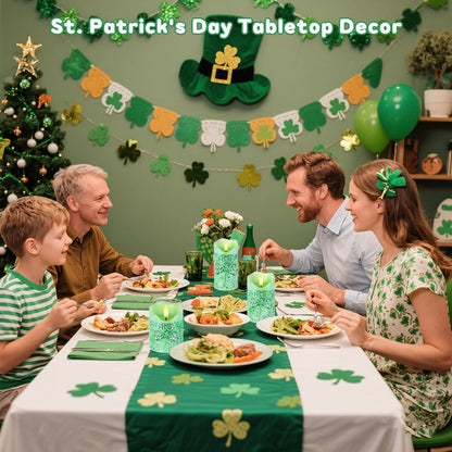 Flameless Candles Lights, Set of 3 Flickering LED Candles with Remote & Timer, Dimmable Electric Pillar Candles Battery Operated, Green Candles for Home St. Patrick’s Day Christmas Decor (Green)