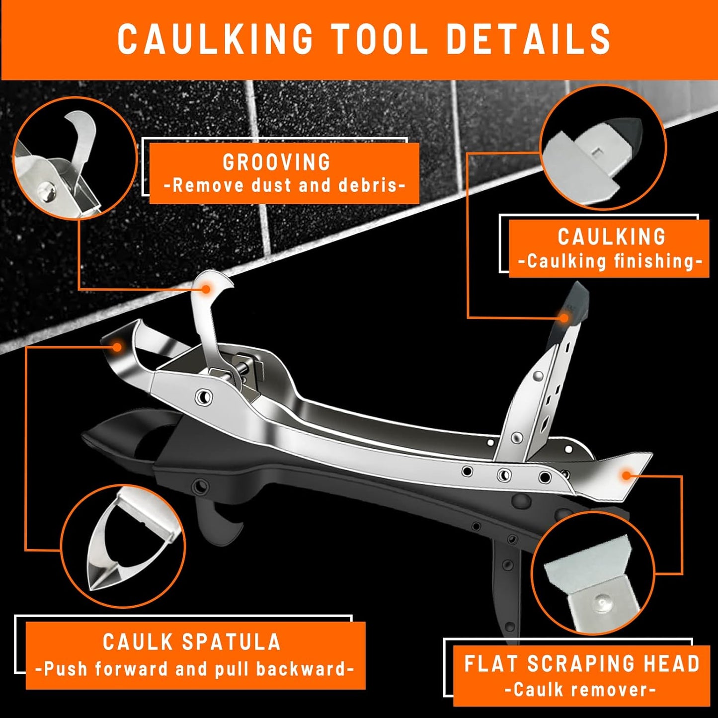 Caulking Tool Kit Stainless Steel Grout Removal Tool,4 in 1 Tile Caulk Remover Tool,Silicone Scraper Caulk Finishing Tools for Kitchen Bathroom Floor Sealant Caulking Window Sink Joint
