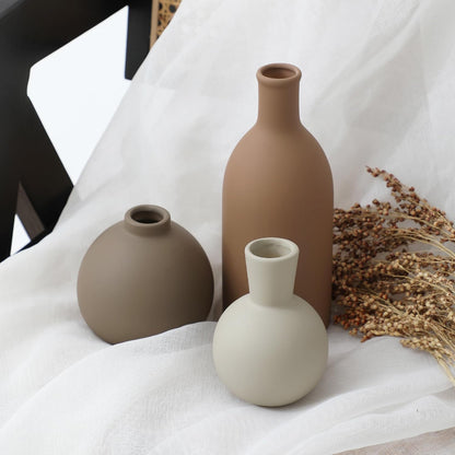 Ceramic Vase Set of 3, Decorative Vases Home Decor Modern Neutral Flower Pampass Boho Vase for Living Room, Table, Mantel, Entryway, Bookshelf, Kitchen, Bedroom, Bathroom - White