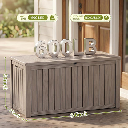 Waterproof Outdoor Storage Box Outside Deck Box Lockable Resin Bench UV Resistant Furniture Cushion Pool Tool Float Bin Patio Garden Porch (Black, 120 Gallon)